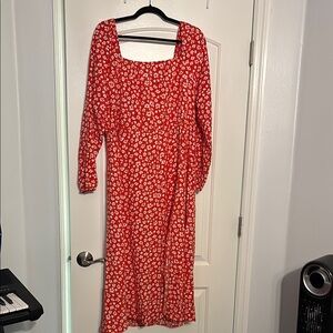 SHEIN Orange Long Sleeve Sundress with Square Neck